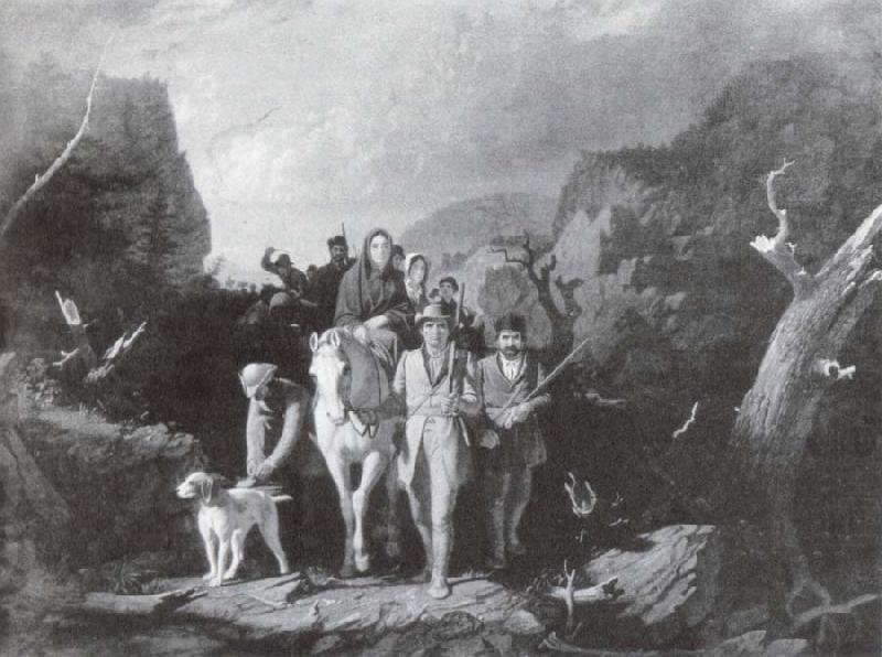 Daniel Boone fuhrt eine Gruppe von Pionieren, George Caleb Bingham